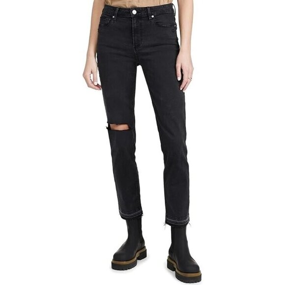 Paige Denim Jeans Cindy High Rise Straight Distressed Black Denim - Picture 3 of 12